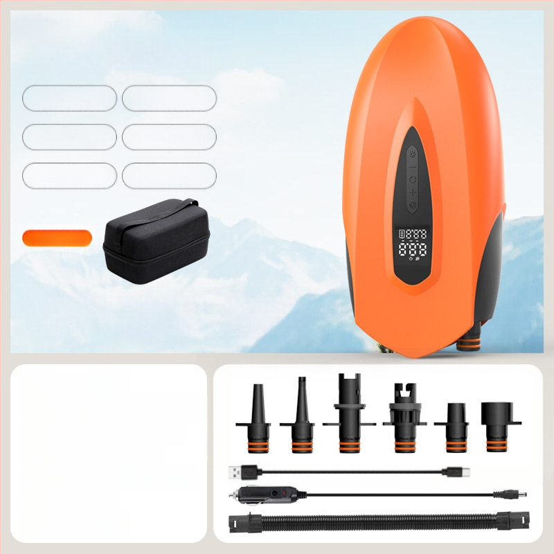 Pārnēsājamā elektriskā gaisa pumpa inflācijai (SUP, kajaks, gaisa matracis) – DC12V, 120W, 70 L/min, viencilindru, 5–20 min darbība