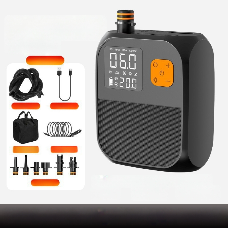 Pārnēsājamā elektriskā gaisa pumpa inflācijai (SUP, kajaks, gaisa matracis) – DC12V, 120W, 70 L/min, viencilindru, 5–20 min darbība