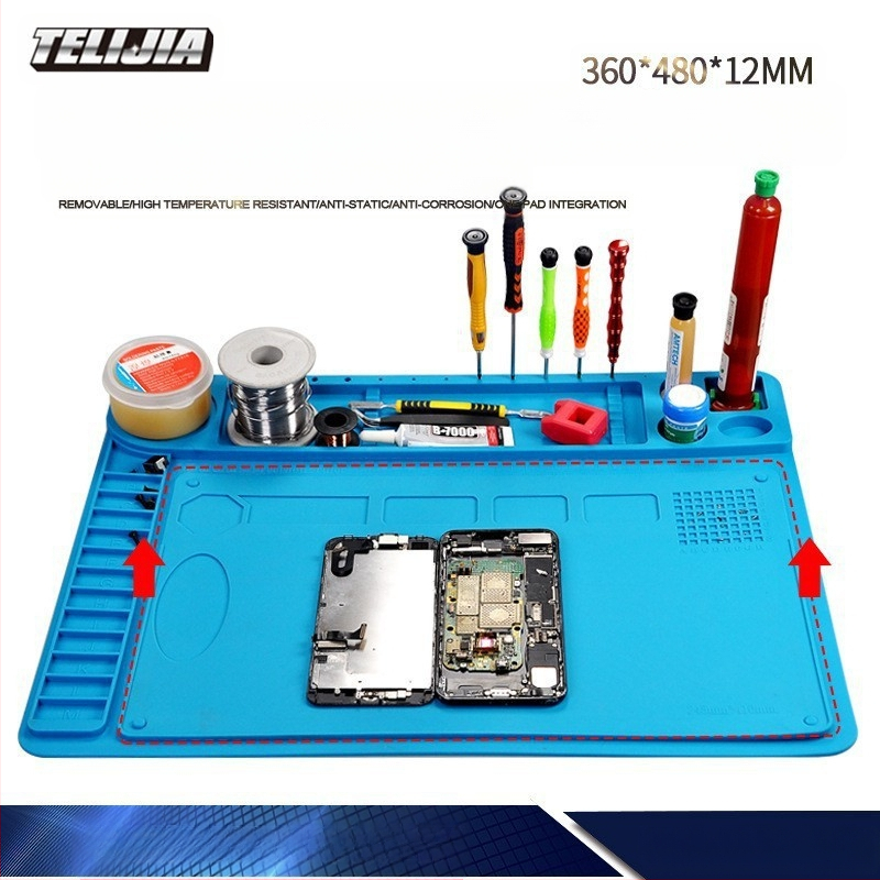 Telijia Магнитна силиконова ремонтна подложка за електроника — поддръжка на IC на дънна платка, организация на инструменти и малки винтове, мат за спояване и горещ въздух