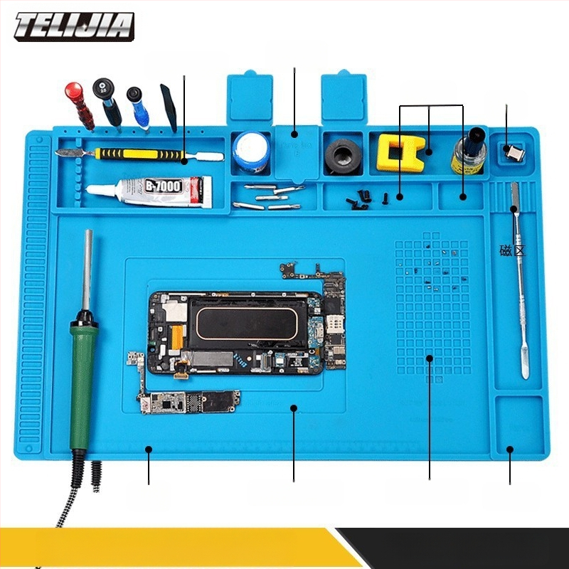 Telijia Магнитна силиконова ремонтна подложка за електроника — поддръжка на IC на дънна платка, организация на инструменти и малки винтове, мат за спояване и горещ въздух