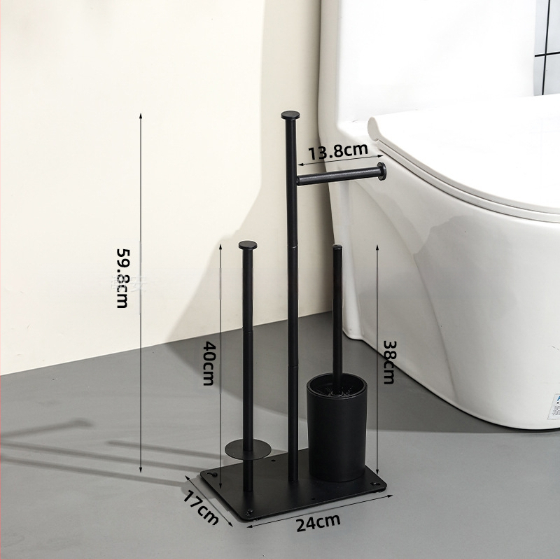 Вертикален подов държач за ролки тоалетна хартия със държач за мобилен телефон; въглеродна стомана; подходящ за ролки хартия; мултифункционален домашен органайзер за баня