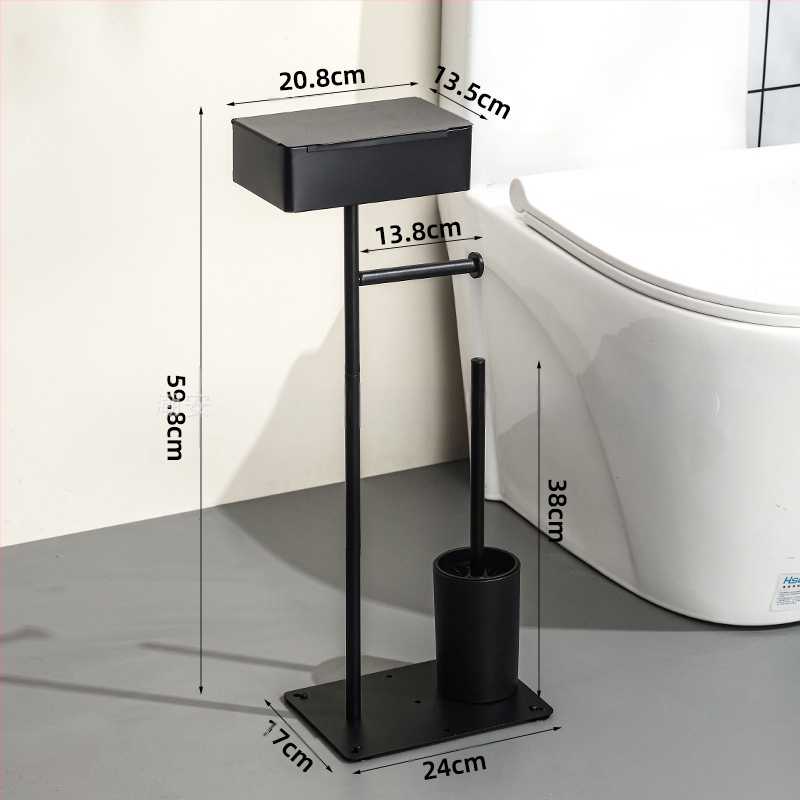 Вертикален подов държач за ролки тоалетна хартия със държач за мобилен телефон; въглеродна стомана; подходящ за ролки хартия; мултифункционален домашен органайзер за баня