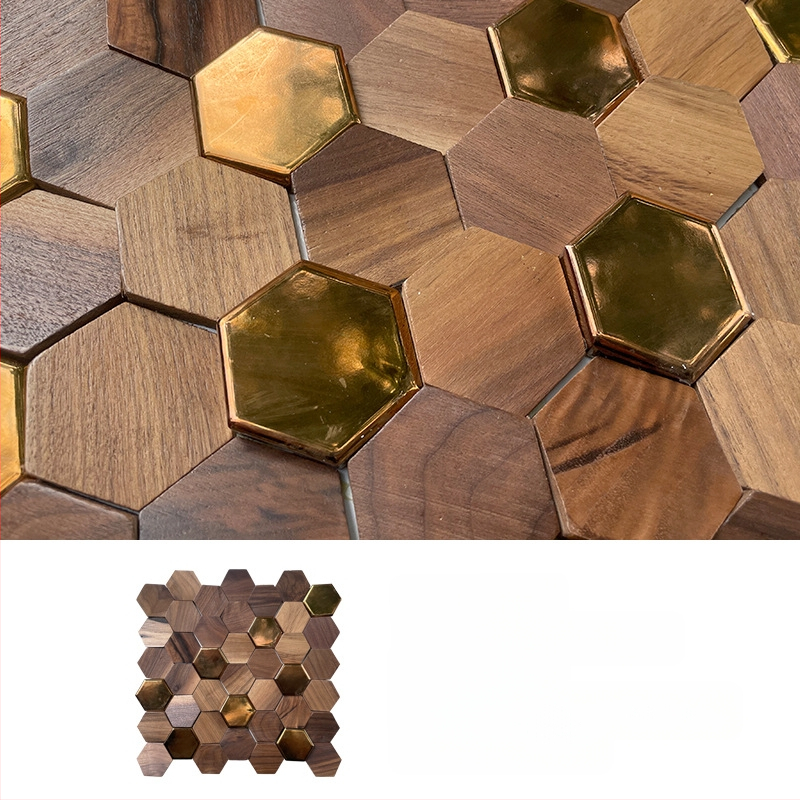 Стенно мозайково плочка - шестоъгълна мозаика, дървесен модел, полуматов финиш, модел A003