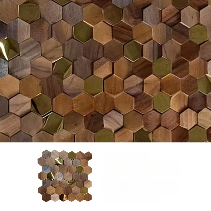 Стенно мозайково плочка - шестоъгълна мозаика, дървесен модел, полуматов финиш, модел A003