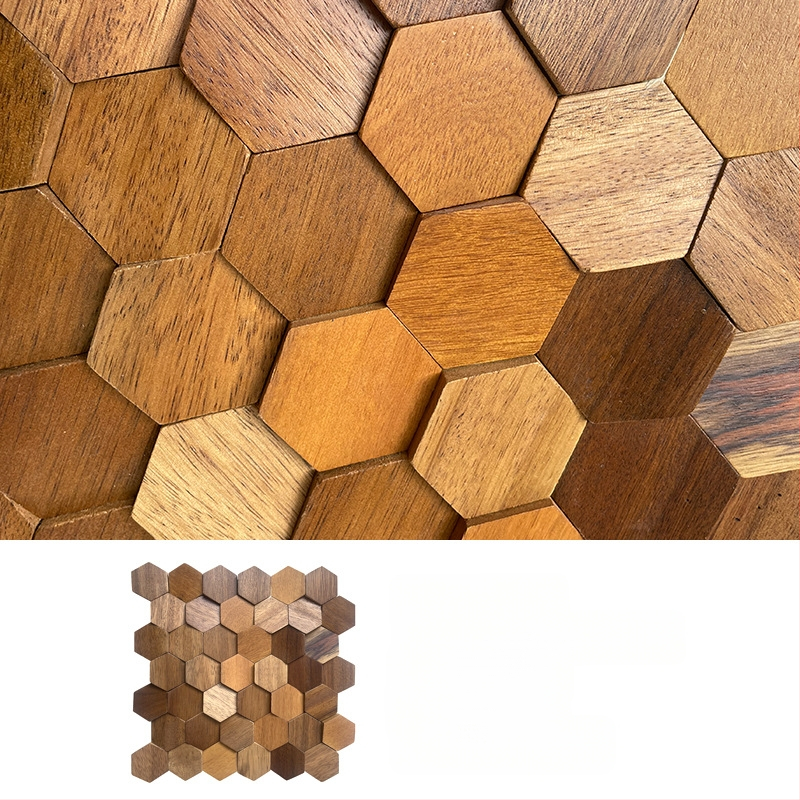 Стенно мозайково плочка - шестоъгълна мозаика, дървесен модел, полуматов финиш, модел A003