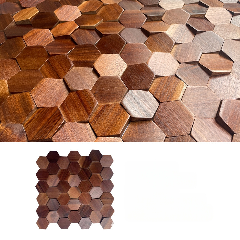 Стенно мозайково плочка - шестоъгълна мозаика, дървесен модел, полуматов финиш, модел A003