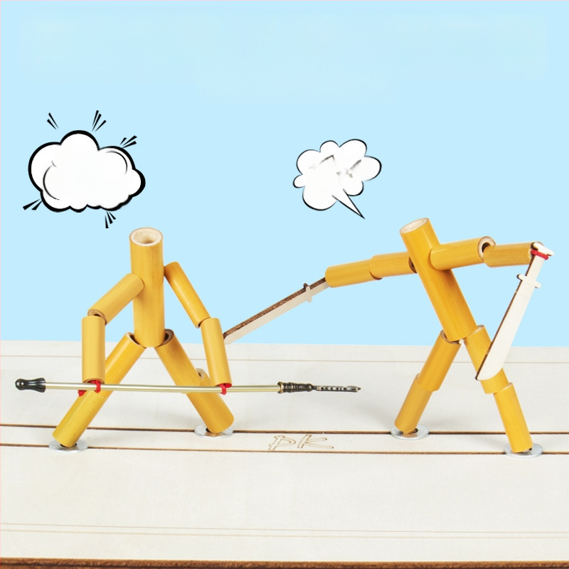 DIY zinātnes eksperimentu komplekts: bambusa locītā figūra divu spēlētāju cīņai, rokdarbi bērniem, vecums 7–14