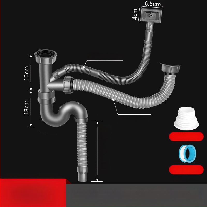 Win the bully Set odvoda za kuhinju s dvostrukim sudoperom – Model 10126, 304 nehrđajući čelik + ABS plastika, Moderan minimalistički stil