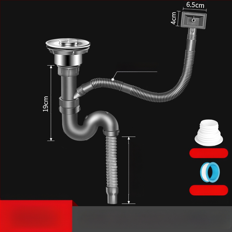 Win the bully Set odvoda za kuhinju s dvostrukim sudoperom – Model 10126, 304 nehrđajući čelik + ABS plastika, Moderan minimalistički stil