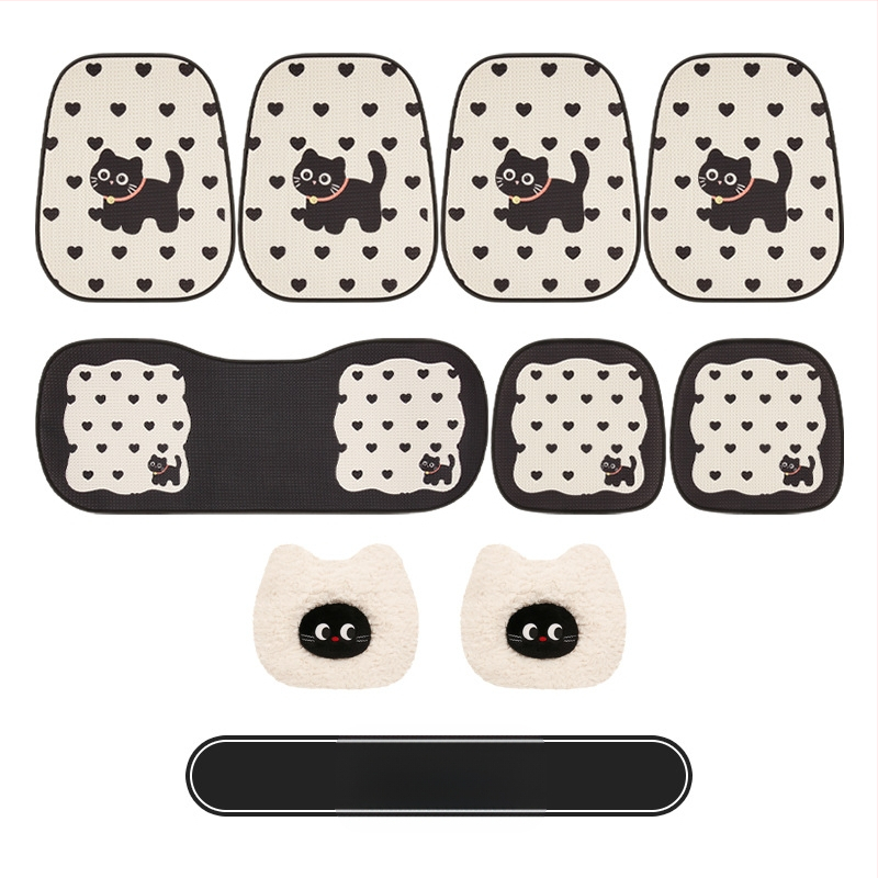 Покривало за автомобилни седалки с дизайн на котка в анимационен стил, универсално за всички сезони, тризчастен комплект, нейлонова тъкан с пълнител от памук, марка 007