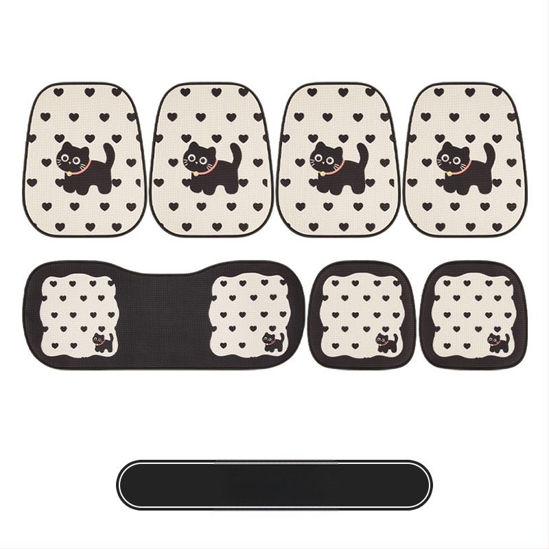 Покривало за автомобилни седалки с дизайн на котка в анимационен стил, универсално за всички сезони, тризчастен комплект, нейлонова тъкан с пълнител от памук, марка 007