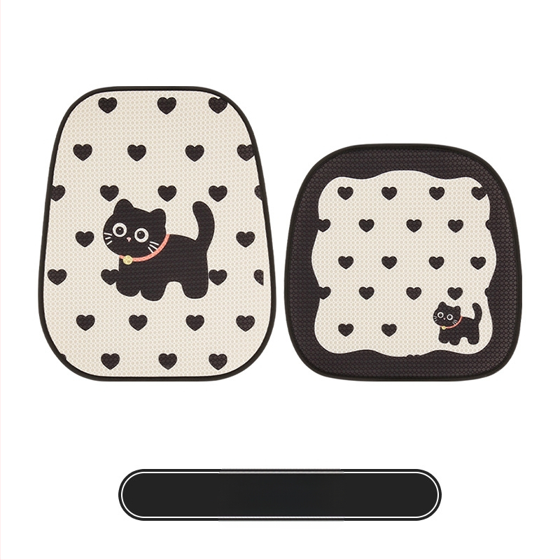 Покривало за автомобилни седалки с дизайн на котка в анимационен стил, универсално за всички сезони, тризчастен комплект, нейлонова тъкан с пълнител от памук, марка 007