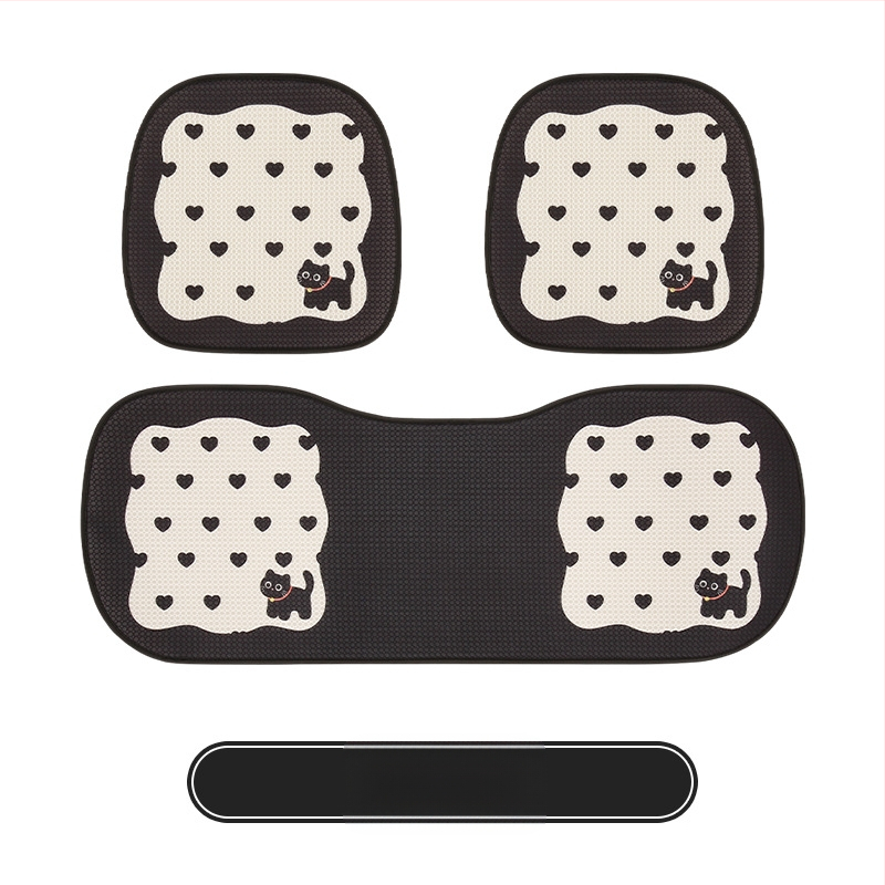 Покривало за автомобилни седалки с дизайн на котка в анимационен стил, универсално за всички сезони, тризчастен комплект, нейлонова тъкан с пълнител от памук, марка 007