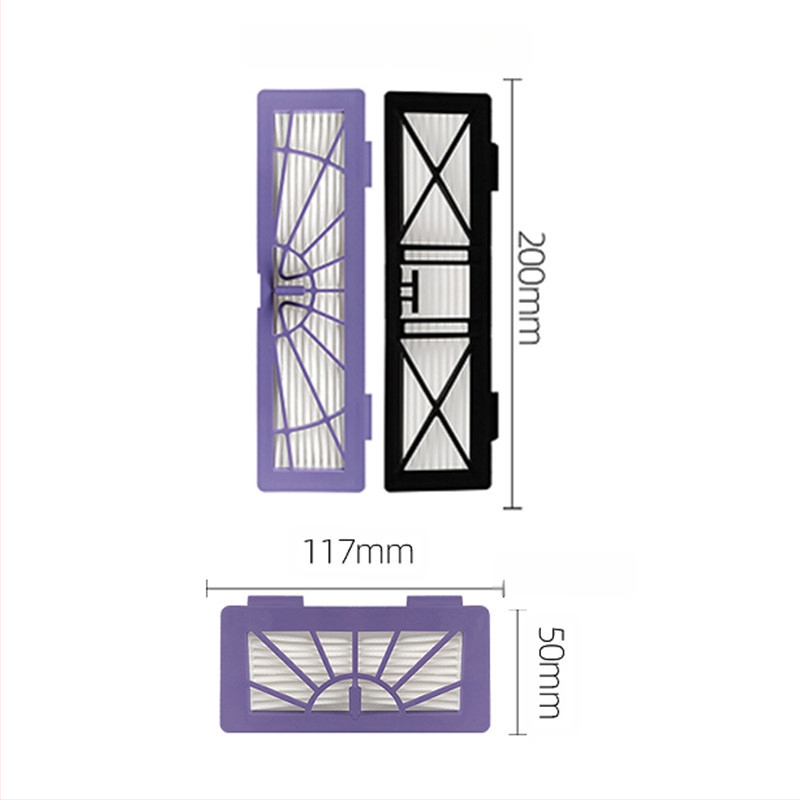 Neato BV/D/XV sērijas robota putekļsūcēja piederumi — rullīša birste, sānu birste un filtrēšanas siets; piemērots platībām virs 150 m²; trīs vienību komplekts