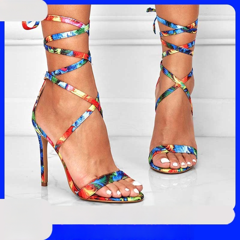 Can Reach moteriški sandalai su aukštu kulnu, kryžminėmis juostelėmis, priekinis rišimas, PU viršus, gumos padas