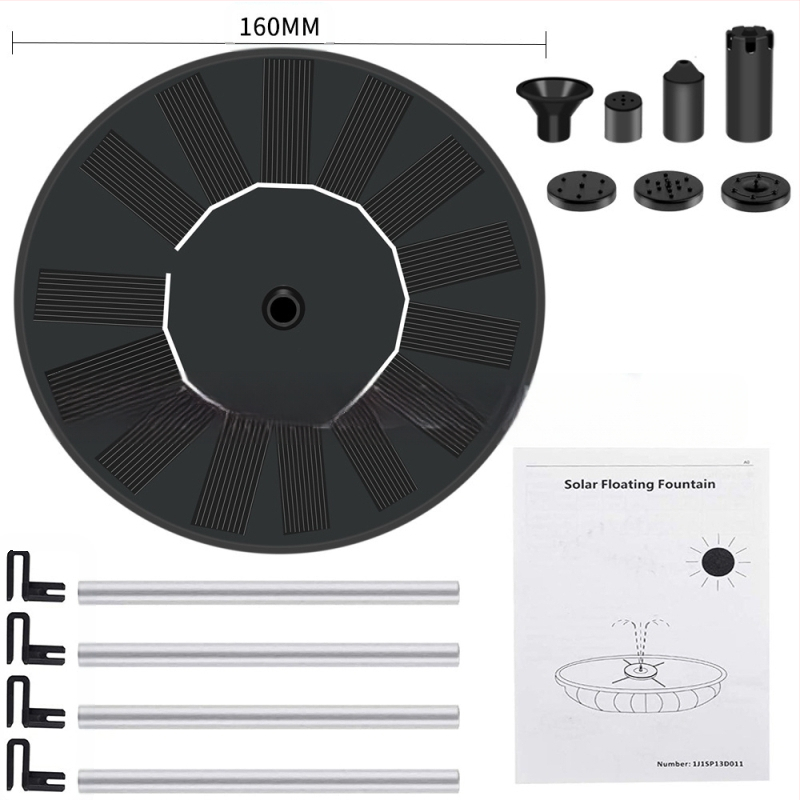 Saulės fontanas tvenkiniams ir sodams – plūduriuojantis lauko vandens elementas su srauto modeliu, energiją taupantis
