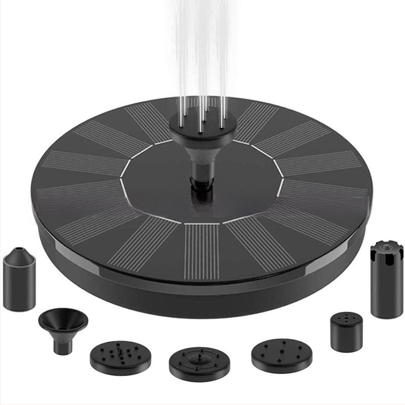 Saulės fontanas tvenkiniams ir sodams – plūduriuojantis lauko vandens elementas su srauto modeliu, energiją taupantis