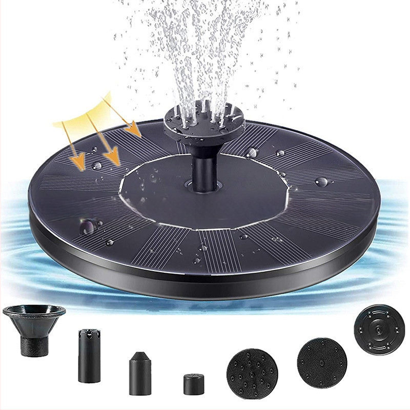 Saulės fontanas tvenkiniams ir sodams – plūduriuojantis lauko vandens elementas su srauto modeliu, energiją taupantis