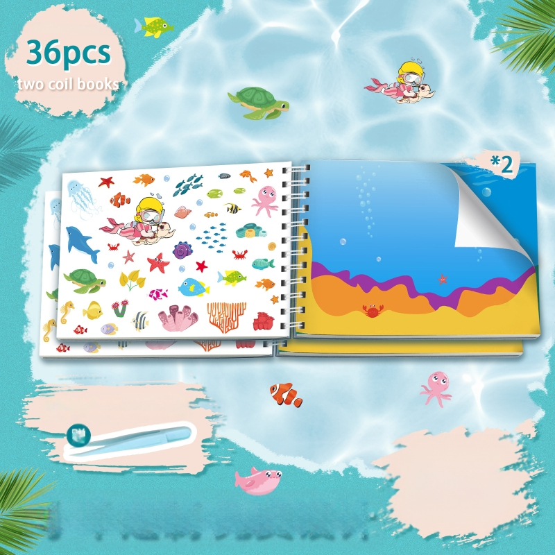 Ocean Series Βιβλίο αυτοκόλλητων – Καρτούν γλυκές σκηνές, προσαρμογή, αυτοκόλλητα με χαλκού επίστρωση, offset εκτύπωση, Λογότυπο τυπωμένο