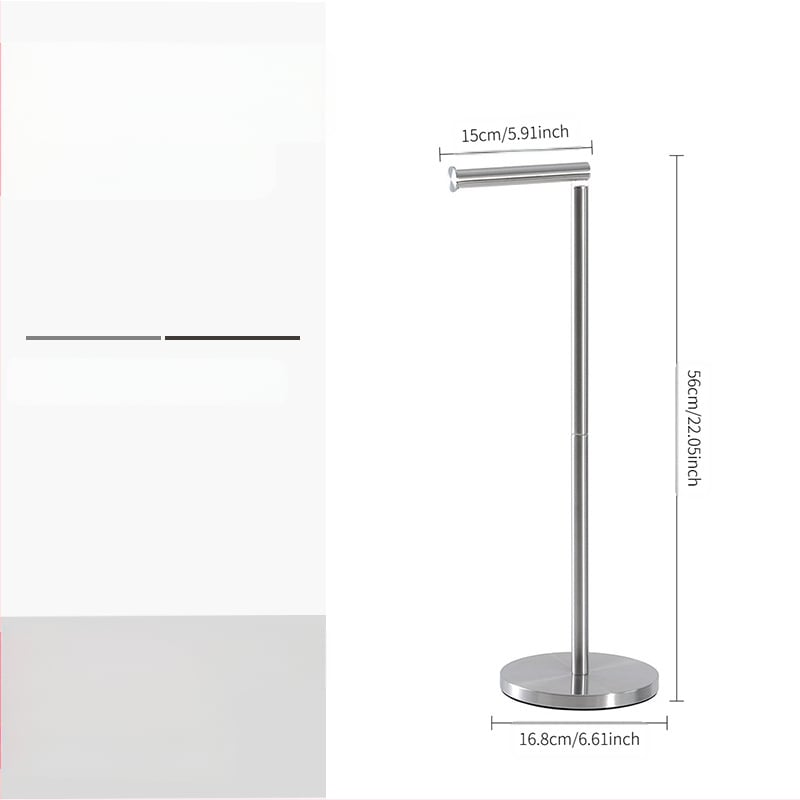 Nerūdijančio plieno laikiklis tualetiniam popieriui, pastatomas ant grindų, apvalus formos, šiuolaikiško minimalistinio stiliaus, paviršiaus šlifavimo ir miltelinis dengimas