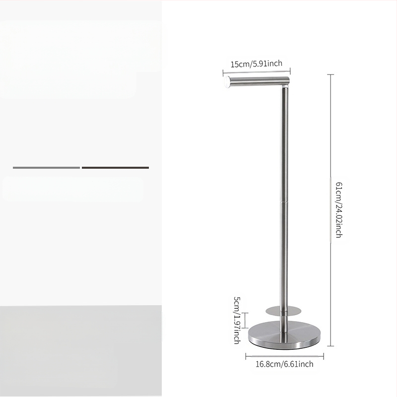 Nerūdijančio plieno laikiklis tualetiniam popieriui, pastatomas ant grindų, apvalus formos, šiuolaikiško minimalistinio stiliaus, paviršiaus šlifavimo ir miltelinis dengimas