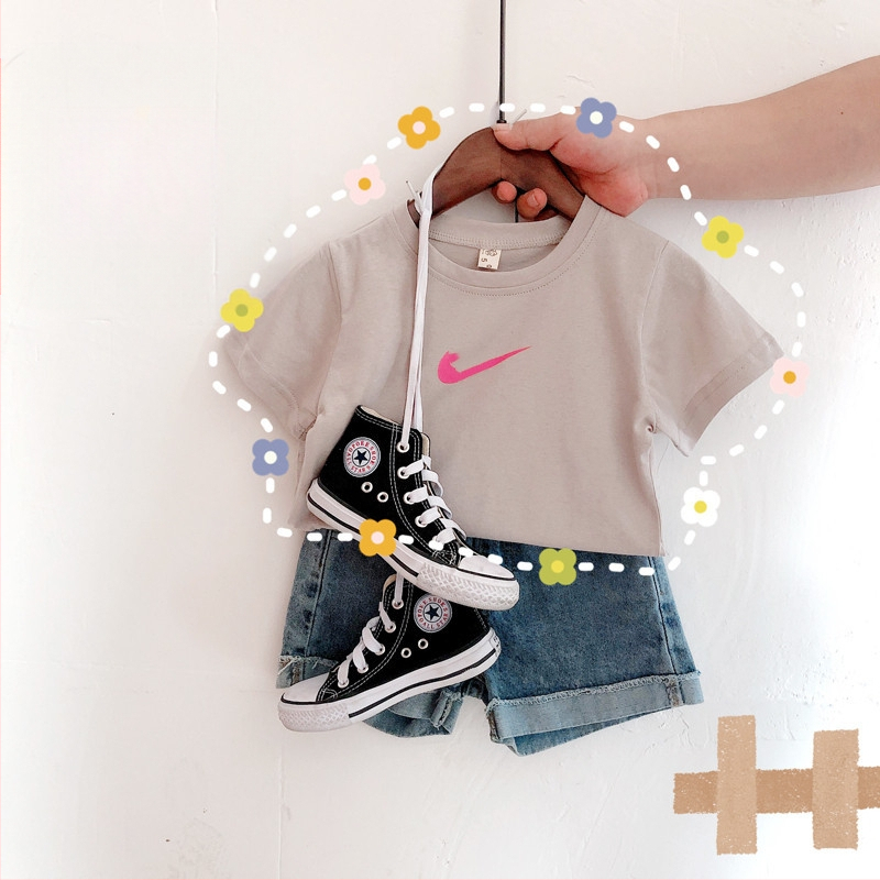 Παιδικό T-Shirt Kiss Baby, κορεάτικου στυλ με στρογγυλή λαιμόκοψη και κοντά μανίκια, 95% απαλό βαμβάκι πλεκτό ύφασμα, για παιδιά 3-8 ετών, καλοκαίρι, απομάκρυνση υγρασίας