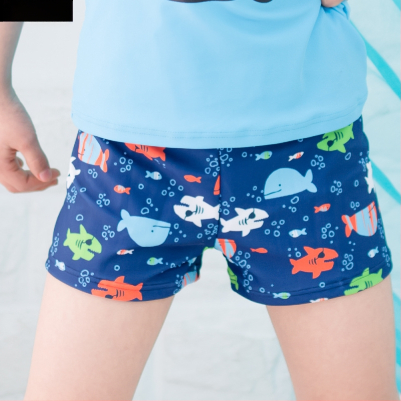 Jaotatud ujumistrikoo poistele, karikatuurne muster (materjal: nailon; 82% polüester; vooder: polüester ja 8% spandeks; vanus 3–10 aastat)