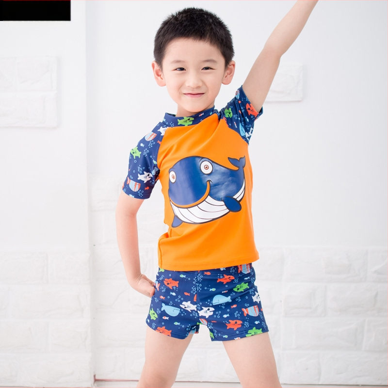 Jaotatud ujumistrikoo poistele, karikatuurne muster (materjal: nailon; 82% polüester; vooder: polüester ja 8% spandeks; vanus 3–10 aastat)