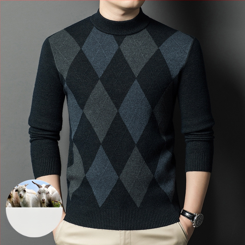 Vyriskas megztinis su pusaukštu kaklu, siauras kirpimas, 30–35% vilnos, vilnos-nailono mišinys, skalbimas skalbimo mašinoje