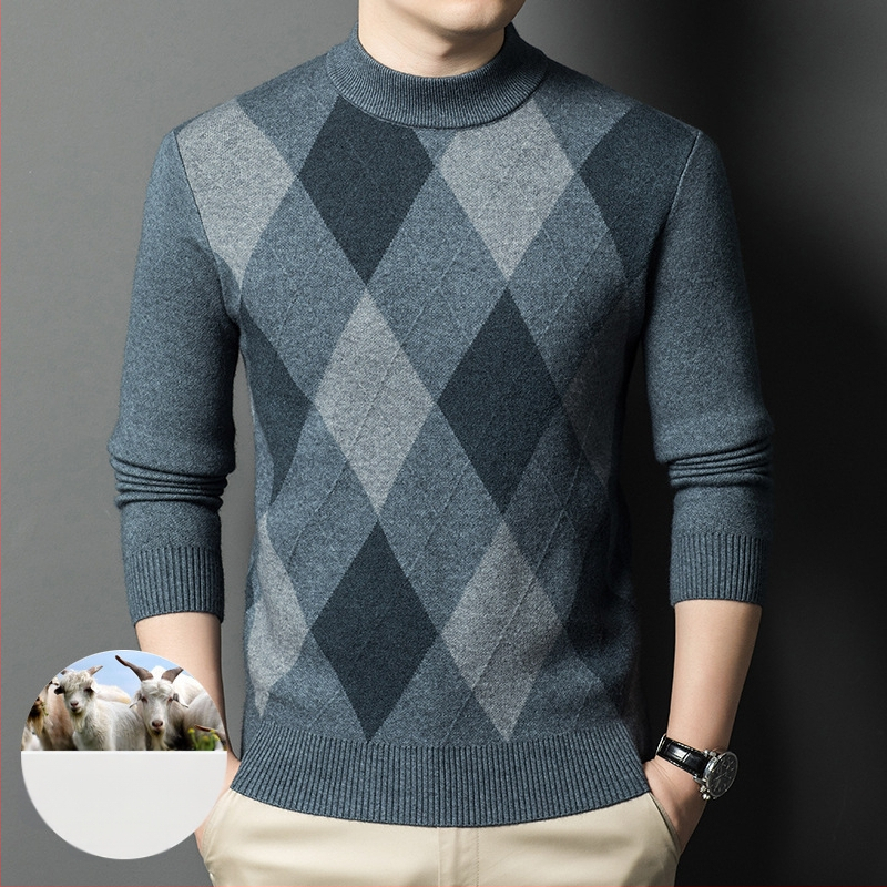 Vyriskas megztinis su pusaukštu kaklu, siauras kirpimas, 30–35% vilnos, vilnos-nailono mišinys, skalbimas skalbimo mašinoje