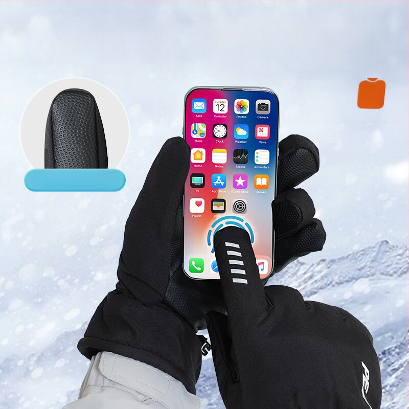 Šiltos slidinėjimo pirštinės su poliesterio pluoštu ir fleece pamušalu, storos, skirtos lauko žieminiams sportams ir dviračių važiavimui, delno apsauga