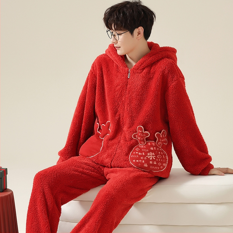 Vyrų flanelinių pižamų komplektas su storesniu audiniu, ilgos rankovės, be apykaklės, kelnytės, 95–100% poliesterio