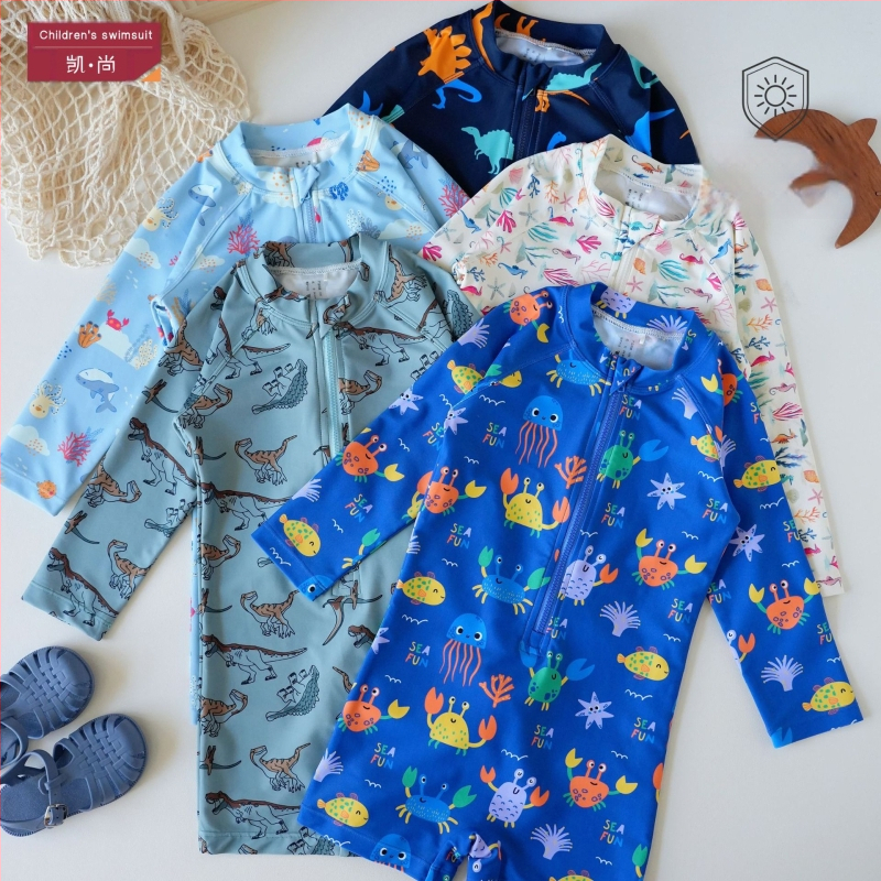 Laste pikkade varrukatega üheosaline ujumistrikoo UV-kaitse ja kiireks kuivamiseks, polüester, tüdrukutele 1–8-aastastele