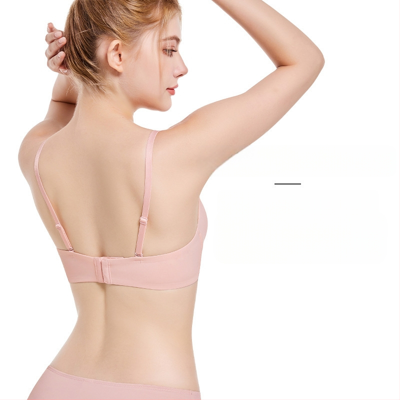 Half-Cup Traceless Deep-U Wireless Bra, Breathable, Front-Gather Support, Thin Mold Cup, Detachable Double Straps, Four-Row Back Closure