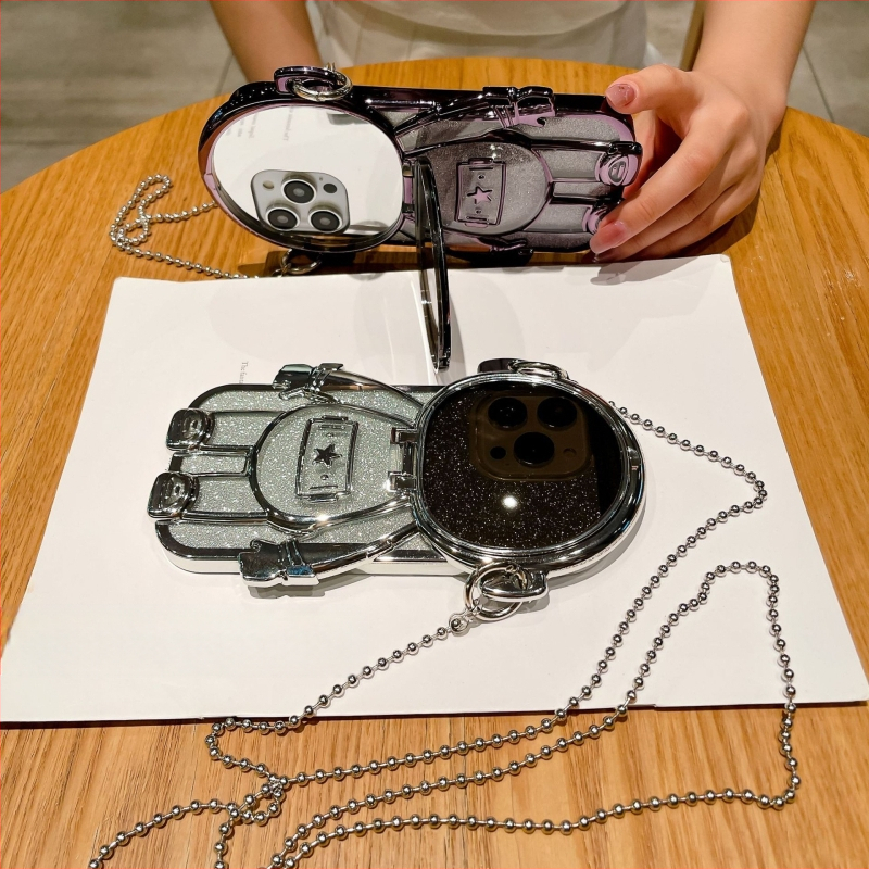 Obal na iPhone s dizajnom astronauta s glitrom a diagonálnym visiacim reťazou, TPU, ručne vyrobený, štýl: kreslený/trend/ľahká luxus, ochrana: proti nárazom, tepelná disipácia, proti pádu, kompatibilný s Apple iPhone