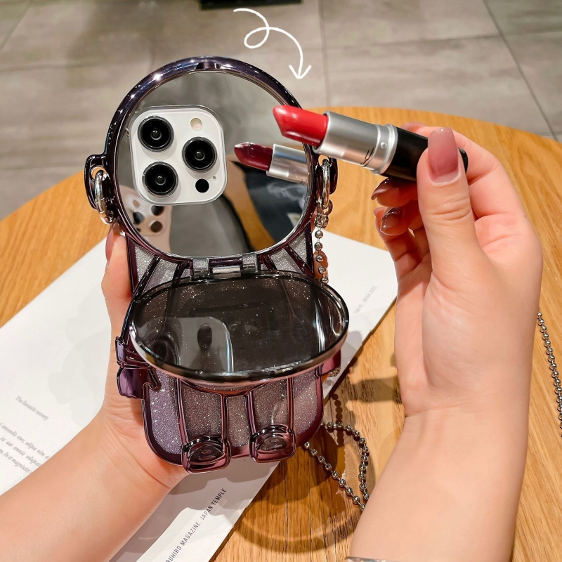 Obal na iPhone s dizajnom astronauta s glitrom a diagonálnym visiacim reťazou, TPU, ručne vyrobený, štýl: kreslený/trend/ľahká luxus, ochrana: proti nárazom, tepelná disipácia, proti pádu, kompatibilný s Apple iPhone