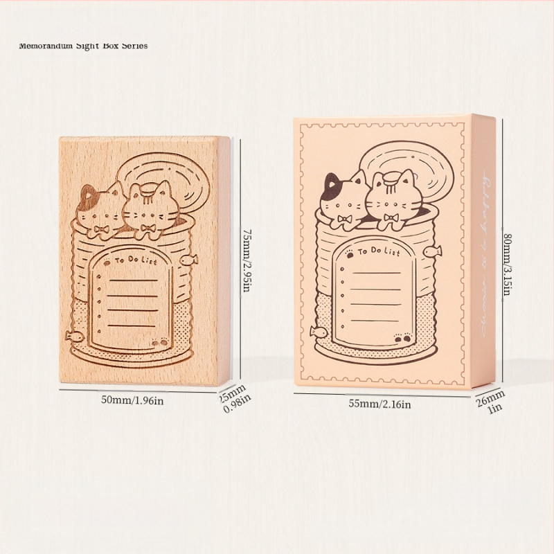 Medinė planavimo spauda su retro katės motyvu, animacinio stiliaus, pusiau rankinis ir pusiau mechaninis gaminimas, Meow Box serija, tinkama dovana