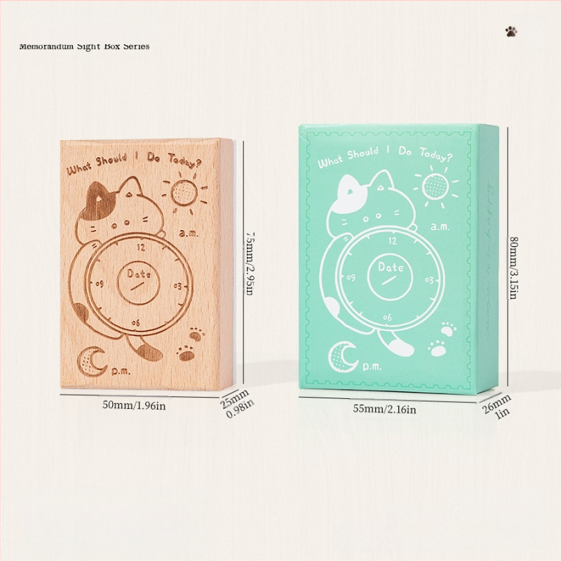 Medinė planavimo spauda su retro katės motyvu, animacinio stiliaus, pusiau rankinis ir pusiau mechaninis gaminimas, Meow Box serija, tinkama dovana