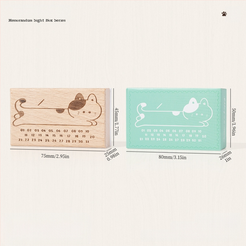 Medinė planavimo spauda su retro katės motyvu, animacinio stiliaus, pusiau rankinis ir pusiau mechaninis gaminimas, Meow Box serija, tinkama dovana