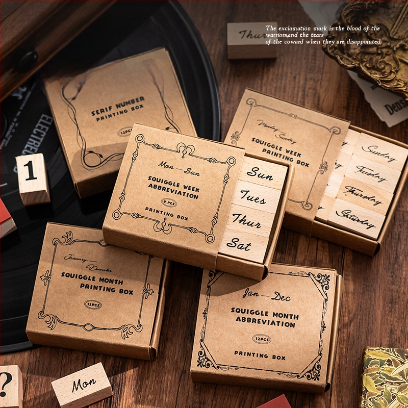 Xiami medinis dienoraščio antspaudų rinkinys – mėnesio ir savaitės žymės, spausdinimo technika