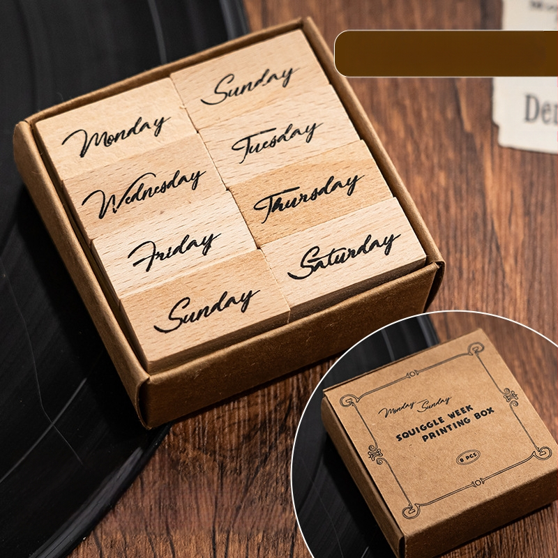 Xiami medinis dienoraščio antspaudų rinkinys – mėnesio ir savaitės žymės, spausdinimo technika