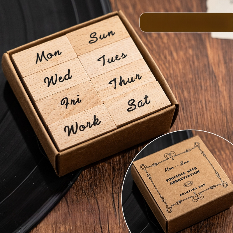 Xiami medinis dienoraščio antspaudų rinkinys – mėnesio ir savaitės žymės, spausdinimo technika