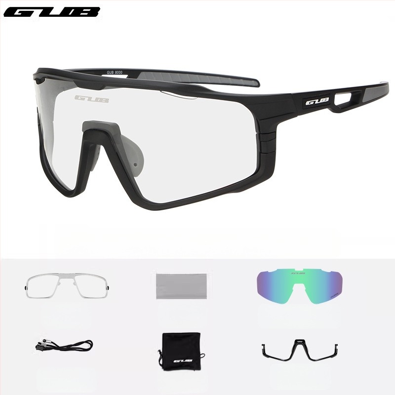 GUB 8000 Dviračių akiniai: poliarizuoti, vėjo atsparūs, dienos-nakties dviguba naudojimas, keičiamų objektyvų