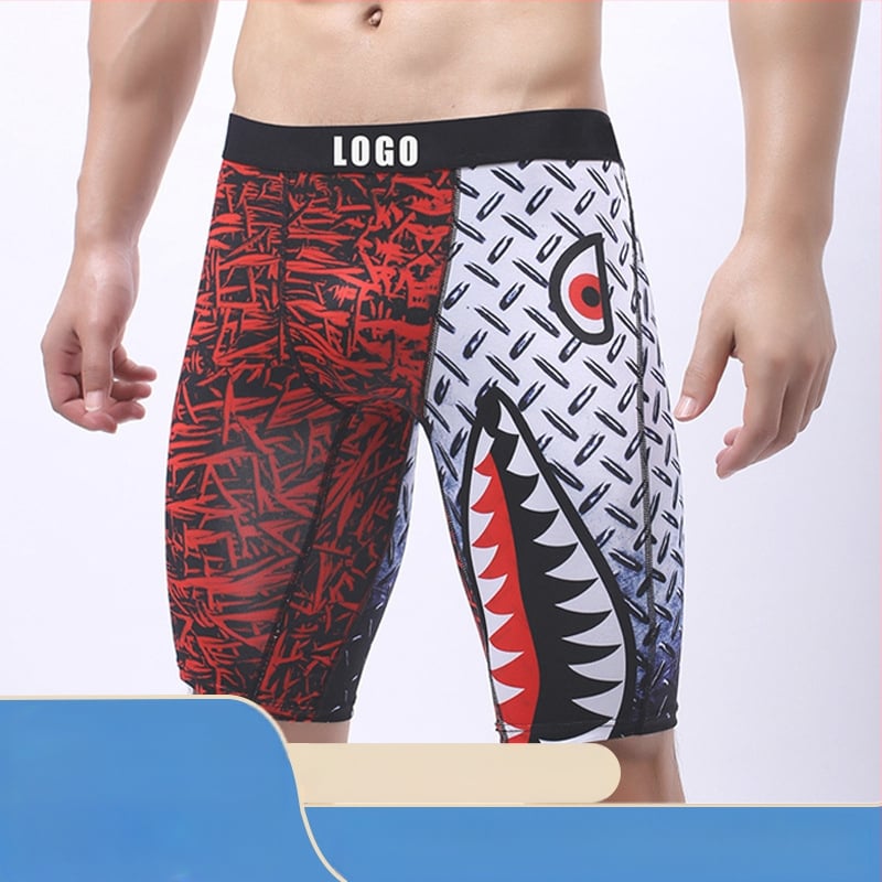 Vyriski kvėpauojantys sportiniai bokseriai su ryklių burnos spaudu, be siūlių, vidutinio juosmens pločio, 90-95% poliesterio su spandeksu