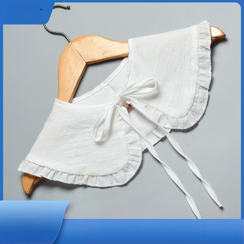 Vaikiška vilnos netikra apykaklė su nėriniais ir raukšlėmis, dekoratyvus šalikėlis, laisvas stilius, pavasaris 2023