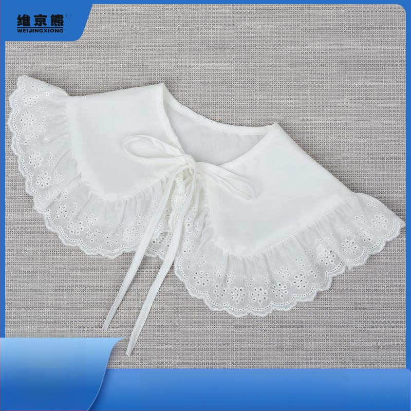 Vaikiška vilnos netikra apykaklė su nėriniais ir raukšlėmis, dekoratyvus šalikėlis, laisvas stilius, pavasaris 2023