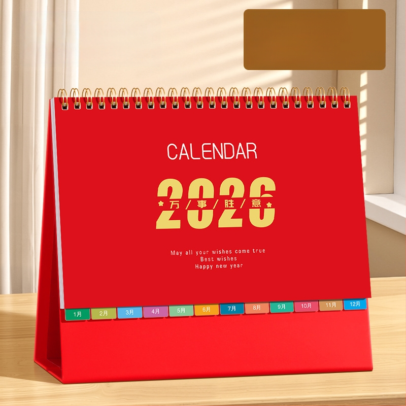 Asztali naptár 2026: retro kínai stílus, egyszerű és modern dizájn, PU bőr, logónyomtatás elérhető, univerzális ajándék.
