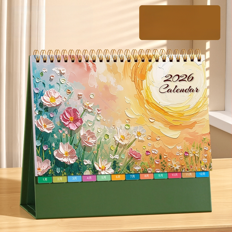 Asztali naptár 2026: retro kínai stílus, egyszerű és modern dizájn, PU bőr, logónyomtatás elérhető, univerzális ajándék.