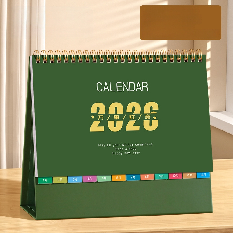 Asztali naptár 2026: retro kínai stílus, egyszerű és modern dizájn, PU bőr, logónyomtatás elérhető, univerzális ajándék.