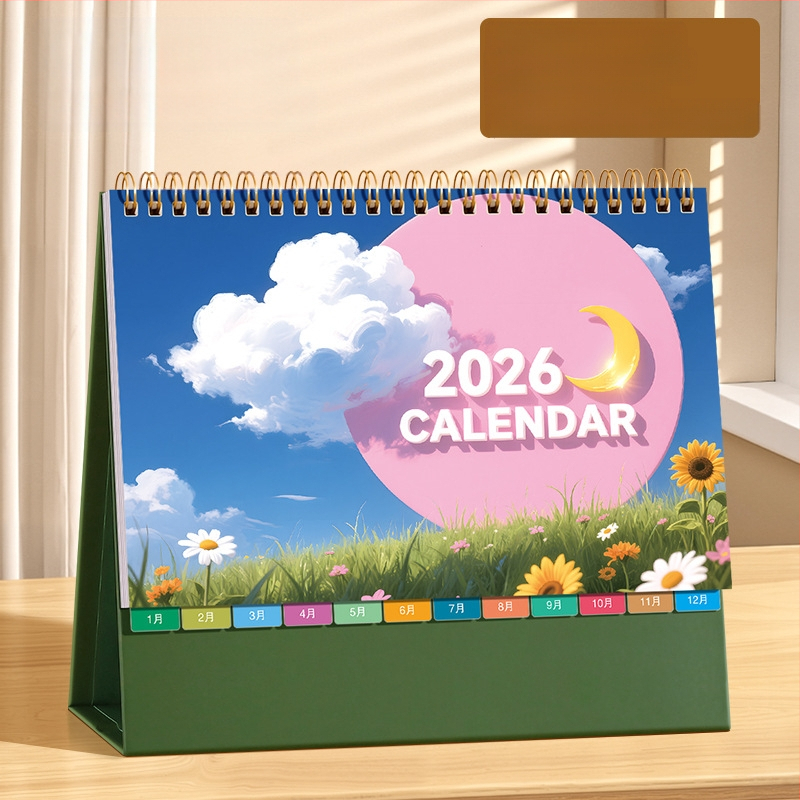 Asztali naptár 2026: retro kínai stílus, egyszerű és modern dizájn, PU bőr, logónyomtatás elérhető, univerzális ajándék.